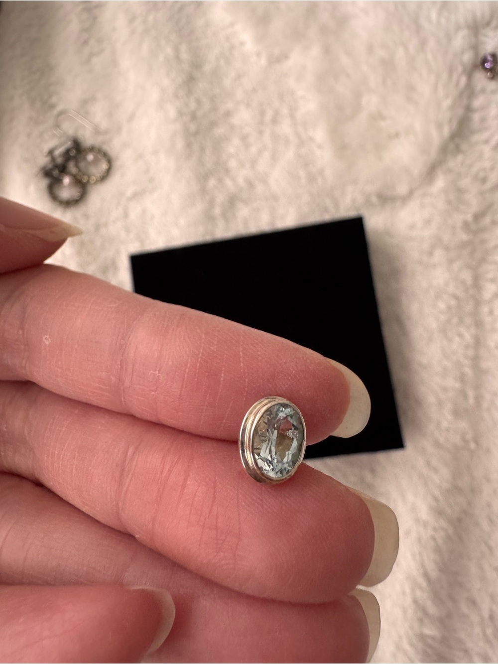 Classic Light Blue Gemstone Oval Stud Earrings - Picture 6 of 6